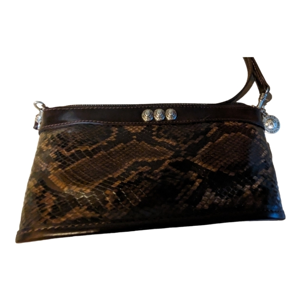 Brighton One World black leather snake embossed crossbody EUC - Picture 4 of 10